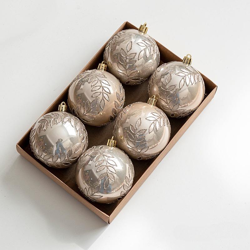 6PCS 8cm Boxed Christmas Balls Painted Balls Hanging Ball Pendants Handmade Pearl Willow Leaf Balls Christmas Tree Decoration Pendants