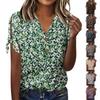 Женские топы с коротким рукавом с цветочным принтом, винтажные модные повседневные свободные рубашки с V-образным вырезом, рубашки больших размеров