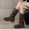 Retro Versatile Trend Fashion Thick Leg Boots 2025 Autumn New Cowboy Knight Boots Trousers Stacked Boots Women