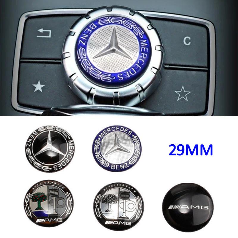 AABGT1 Aluminum 29mm Car Multimedia Knob Badge Stickers for Mercedes Benz W124 W140 W163 W202 W203 W204 W205 CLA CLK CLS GLA GLC