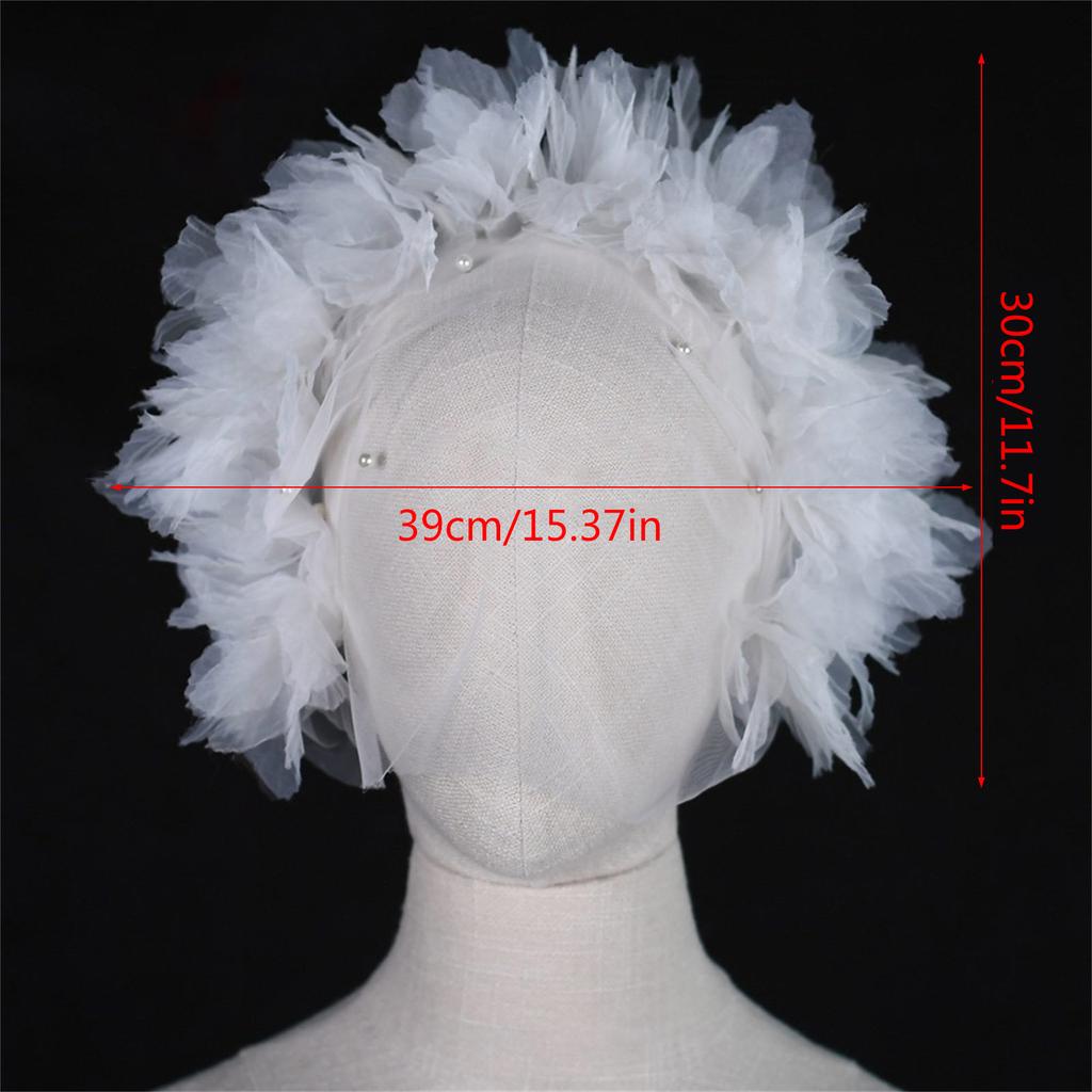 Bridal Veil Bride Elaborate Tulle Headband Pearls Flower Bachelorette Party Hen Party Bride Veil Hen Party Head Scarf