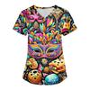 Плюс Размер Печатный Рабочий Униформа Топы Для Женщин Крест V-образный Вырез Карнавальный Принт Короткий Рукав Забавные Футболки Рабочая Одежда Футболка С Карманами