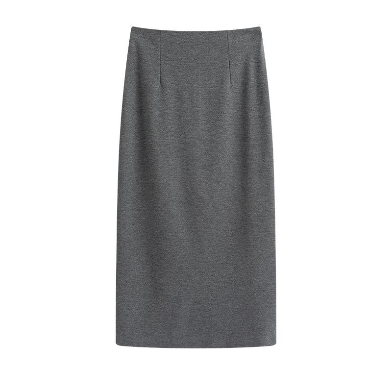 Юбка с разрезом на бедре Женская Весна и Лето Новая Драпирующаяся и Тонкая А-силуэта Юбка Высокая Талия Прямой Крой Средней и Длинной Длины