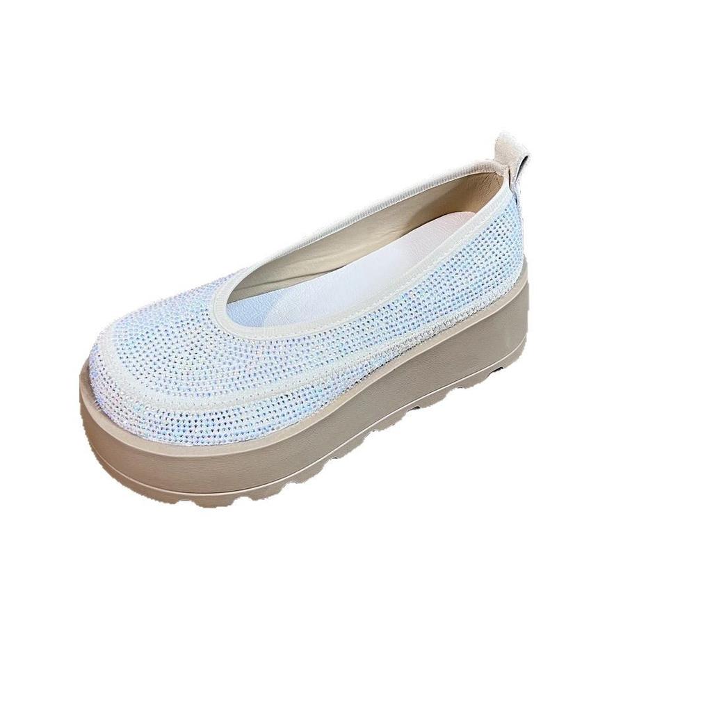 Цыганские мокасины со стразами на толстой подошве для женщин, новые модели 2025 года, невысокие люди набирают высоту, ленивые люди крутят педали в повседневной обуви