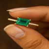 Emerald Baguette Stacking Ring – Dainty Gold Plated Minimalist Ring, Simple Emerald Ring, Stackable Personalized Jewellery
