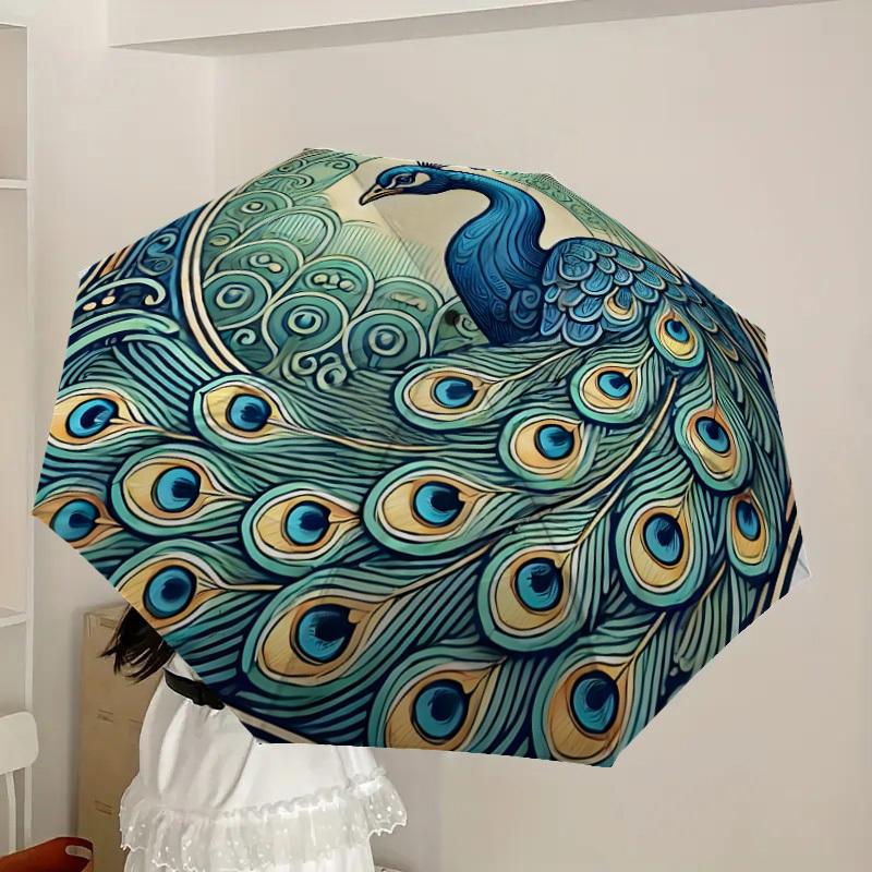 1pc Peacock Feather Artwork Umbrella with Plastic Handle,Suitable for All Seasons Home Travel Outdoor UmbrellaDD1722