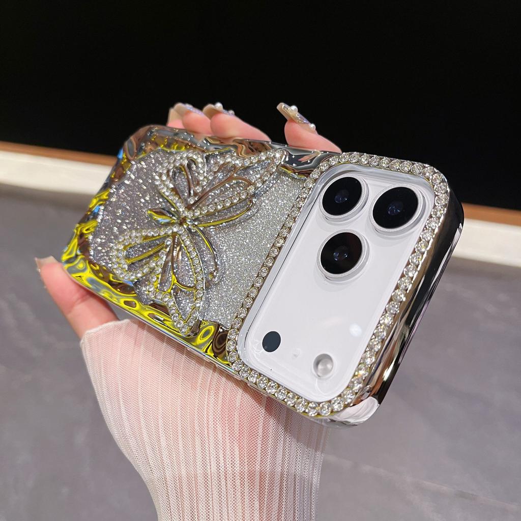 Наклейка-бабочка со стразами, подходит для чехла мобильного телефона iPhone11PROMAX, полый, с теплоотводом, Apple 11, гальваническое покрытие, блестящий, мягкий чехол