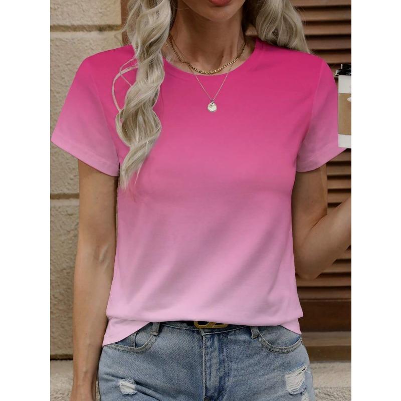 Gradient T-shirt Women's Summer Outdoor Fashion Round Neck Short Sleeve Tops Gradient Trendy Style OverSize Loose Women Clothing