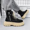 Men's Boots 2024 Autumn Thick Soled Zipper Lace-up Korean Belt Buckle Height Increasing Comfort High Top British Sports Boots