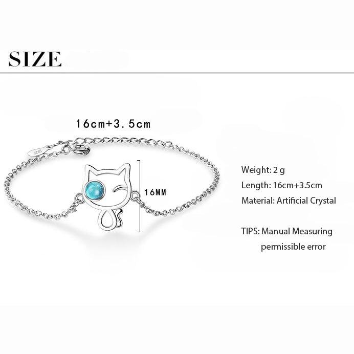 Модный регулируемый браслет с милым котом и синими кристаллами, стерлинговое серебро 925 пробы, женский подарок S-B254