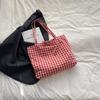 Korean Plaid Shoulder Bag Bow Tie Design Shopping Bag Portable Plaid Tote Bags  Ladies