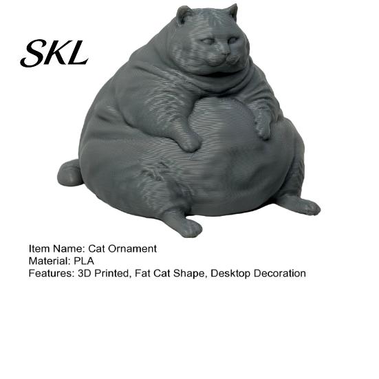 Decorative Cat Model 3D Printed Fat Figurine, Modern Sitting Statue for Desk Decor, Animal Shape Collectible Ornament, Lovers Gift Minimalist Figure