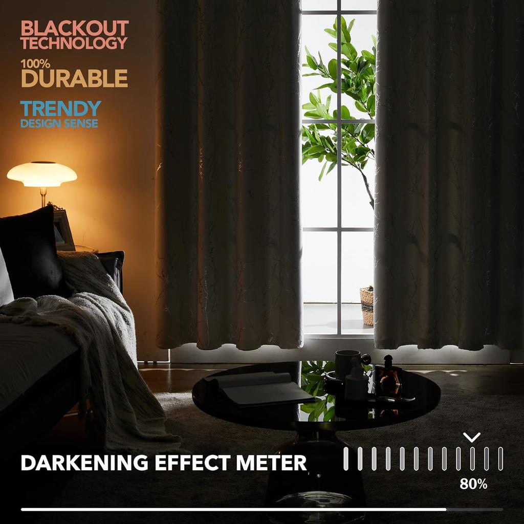Gold/Silver Printed Blackout Curtains Window For Living Room Bedroom High Shading Door Black Out Curtains Thick Blinds Drapes