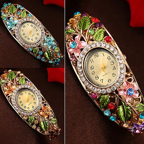 Bangle Dress Watch Vintage Faux Crystal Alloy Pretty Floral Pattern Bracelet Watch