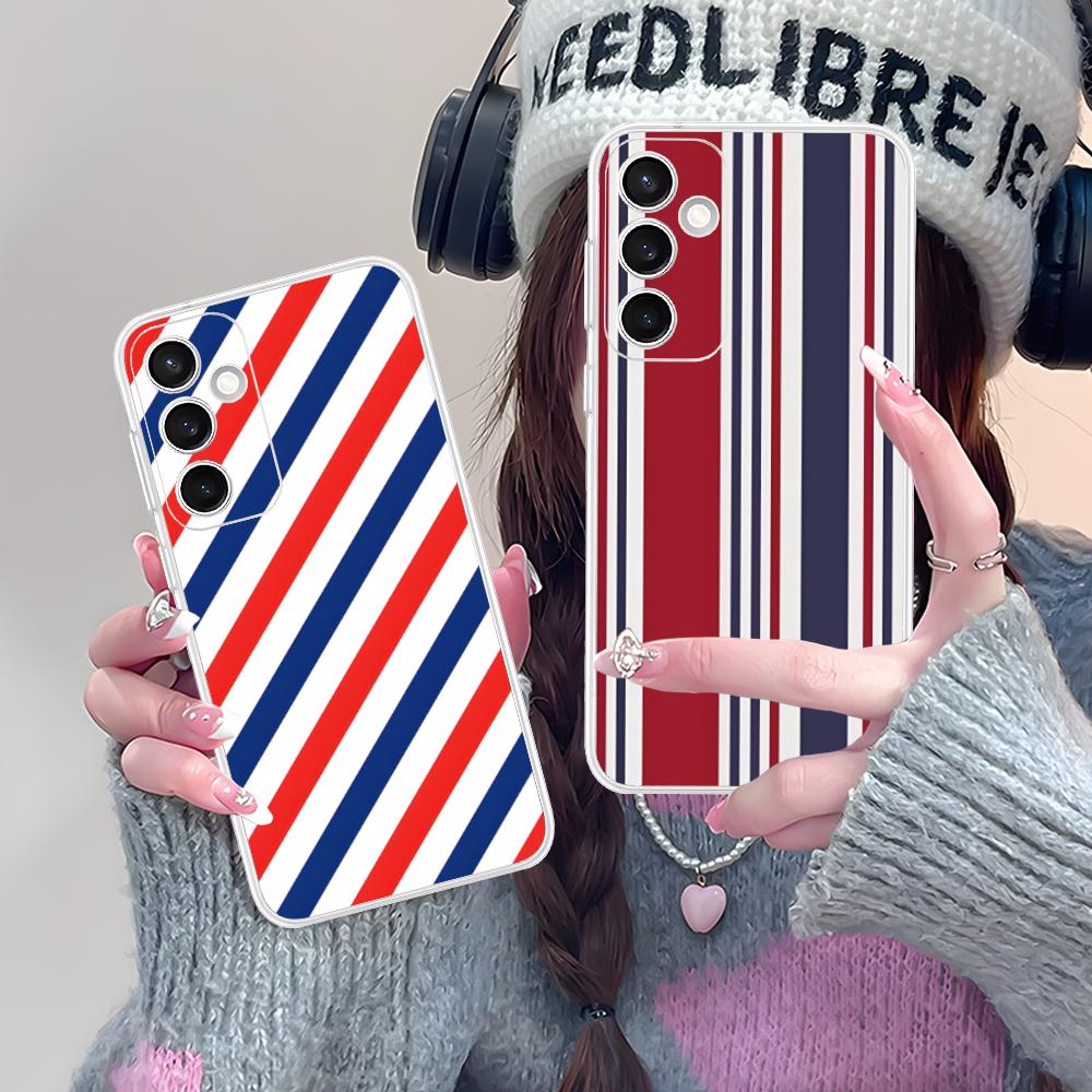 Чехол для мобильного телефона в красно-синюю полоску для Samsung Galaxy S25 S24 S23 S22 S21Plus FE Ultra Прозрачный Цветной Чехол Роскошный Смартфон