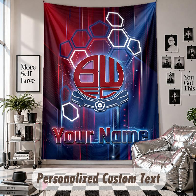 Wall Hanging Tapestry With Custom Name & Text, Bolton Wanderers FC Decorative Tapestry For Bedroom