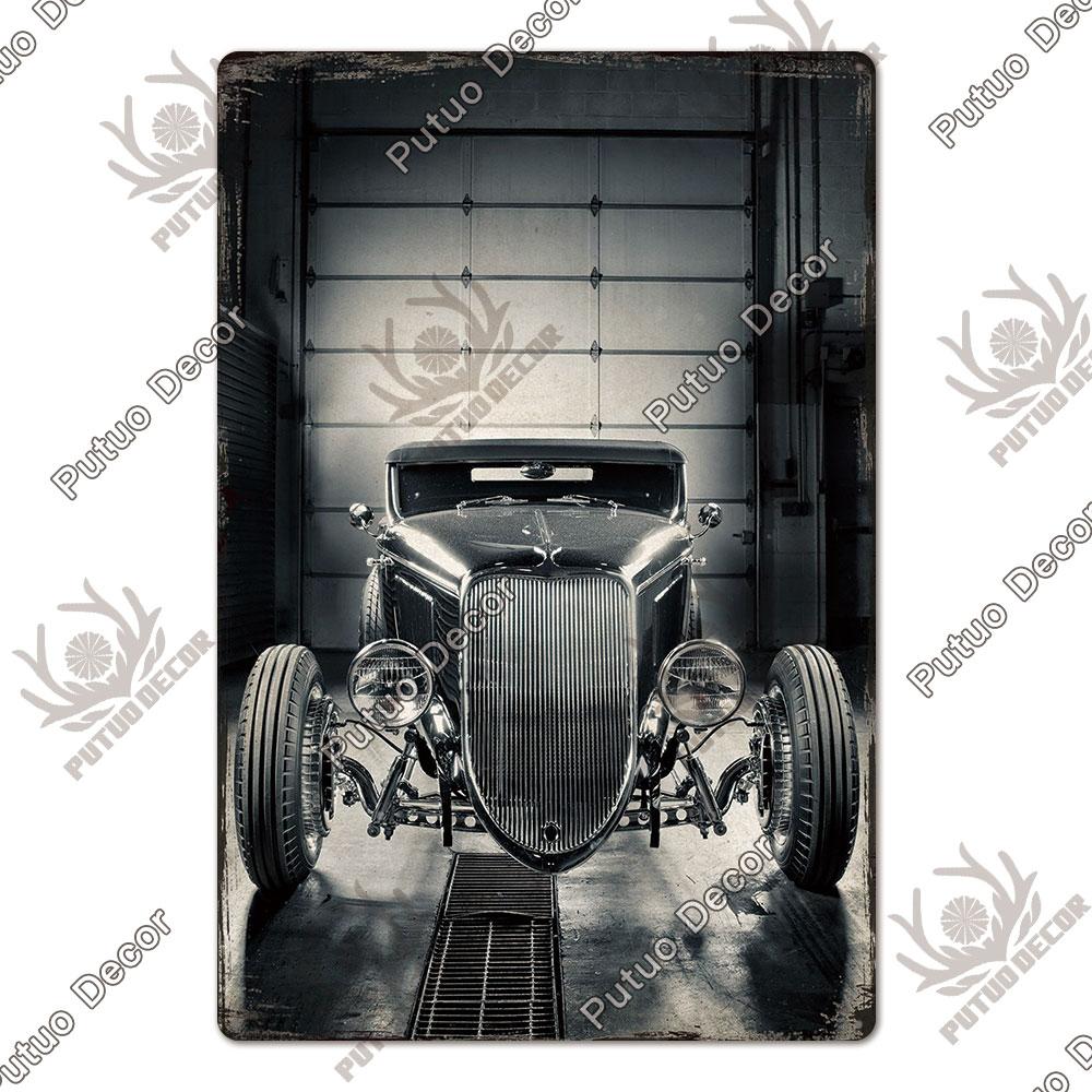 Putuo Decor Классические автомобили Ретро табличка Металлическая пластина Винтажная жестяная вывеска для гаража, мужской пещеры, домашнего настенного искусства, украшения, автомобильные постеры