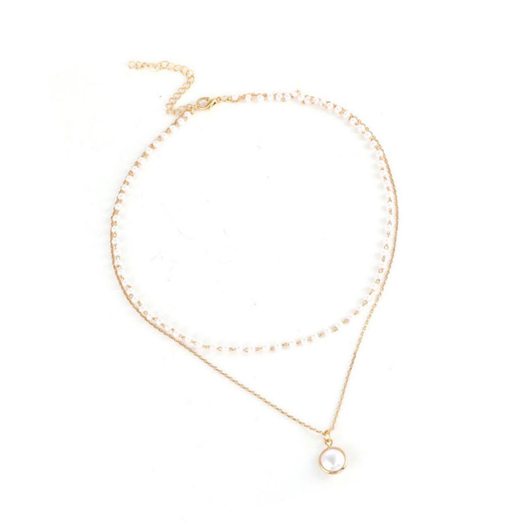 Elegant Multi Layer Imitation Pearls Pendant Necklace for Women Adjustable Length and Alloy Chain Neckpiece Jewlery