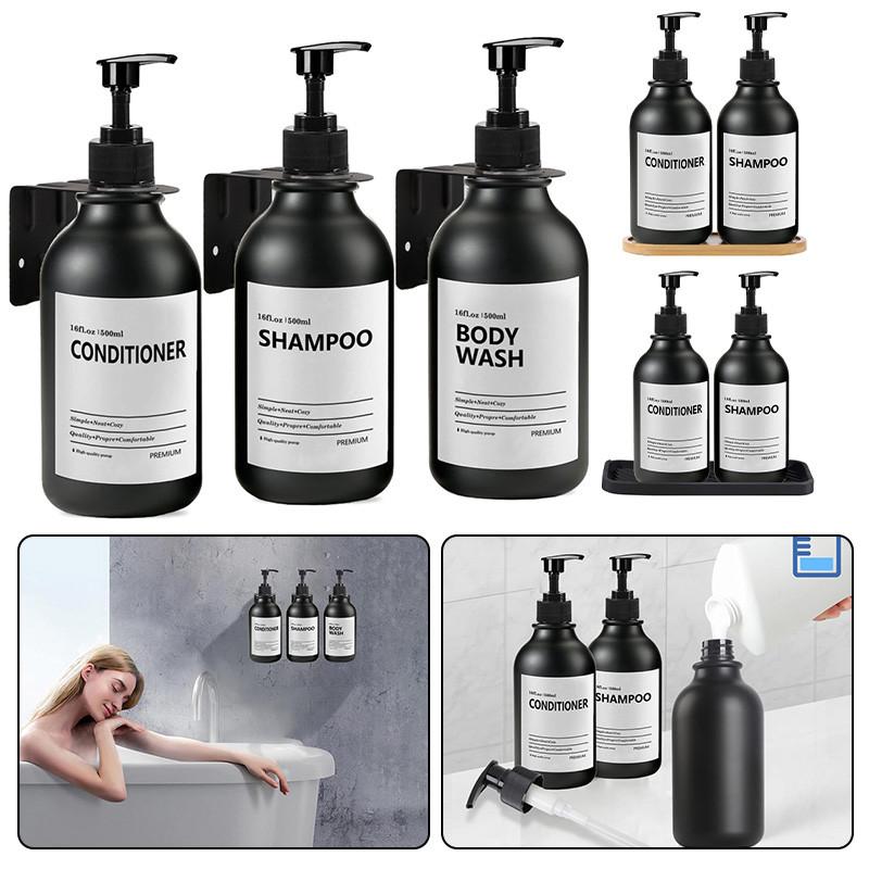500 мл матовый черный флакон лосьона многоразового использования шампунь кондиционер гель для тела контейнер с этикеткой/стойка/поднос для ванной кухни