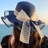 Шляпа от солнца с цветочной лентой для женщин, пляжный отдых, милая кружевная шляпа от солнца, летняя соломенная шляпа с большими полями