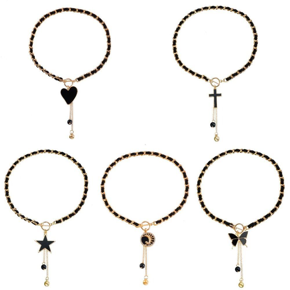 Ожерелье с рябчиками из цинкового сплава и сердца, черная звезда, ожерелье с кисточками, шикарная цепочка на ключицы, подарки