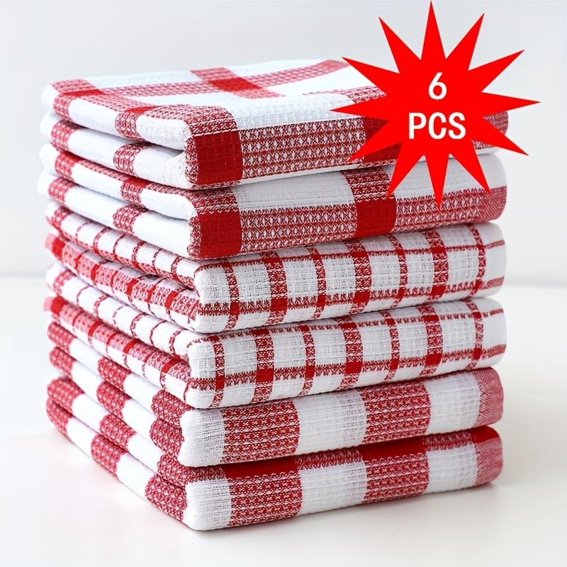 6pcs/set Grid Cotton Tea Towels Soft Breathable Kitchen Dishcloths Quick Dry Polyester Blend Household Supplies Towel Set