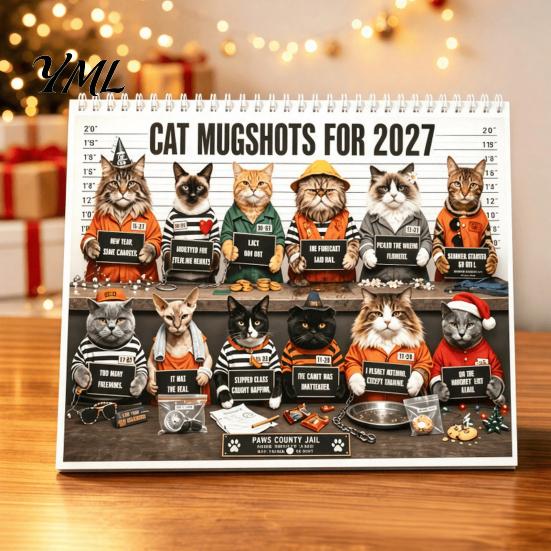 Funny Cat Monthly Planner 2027 Wall Calendar for Home Office, Large Print with Extra Date Display 12 Unique Cute Photos, Thick Paper Hanging