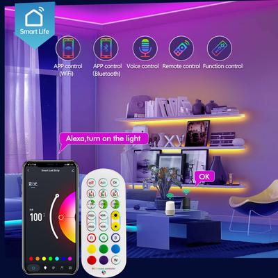 Светодиодная неоновая лента Tuya WiFi 24V RGB Диммируемая Bluetooth 2M-10M Светодиодная лампа IP67 Водонепроницаемая Гибкая лента Декорация Рождество