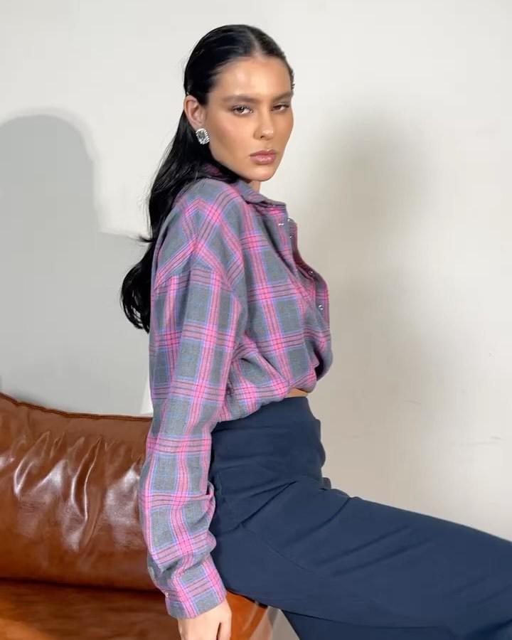 2024 Осень Женская Ретро Клетчатая Рубашка Свободного Отворота С Длинными Рукавами И Карманом