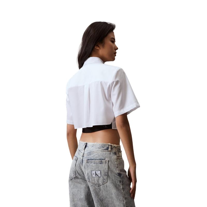 Calvin Klein Жаккардовая тканая лента, модная универсальная рубашка с коротким рукавом, женские топы, цвет Moonlight-White J223334-YAF