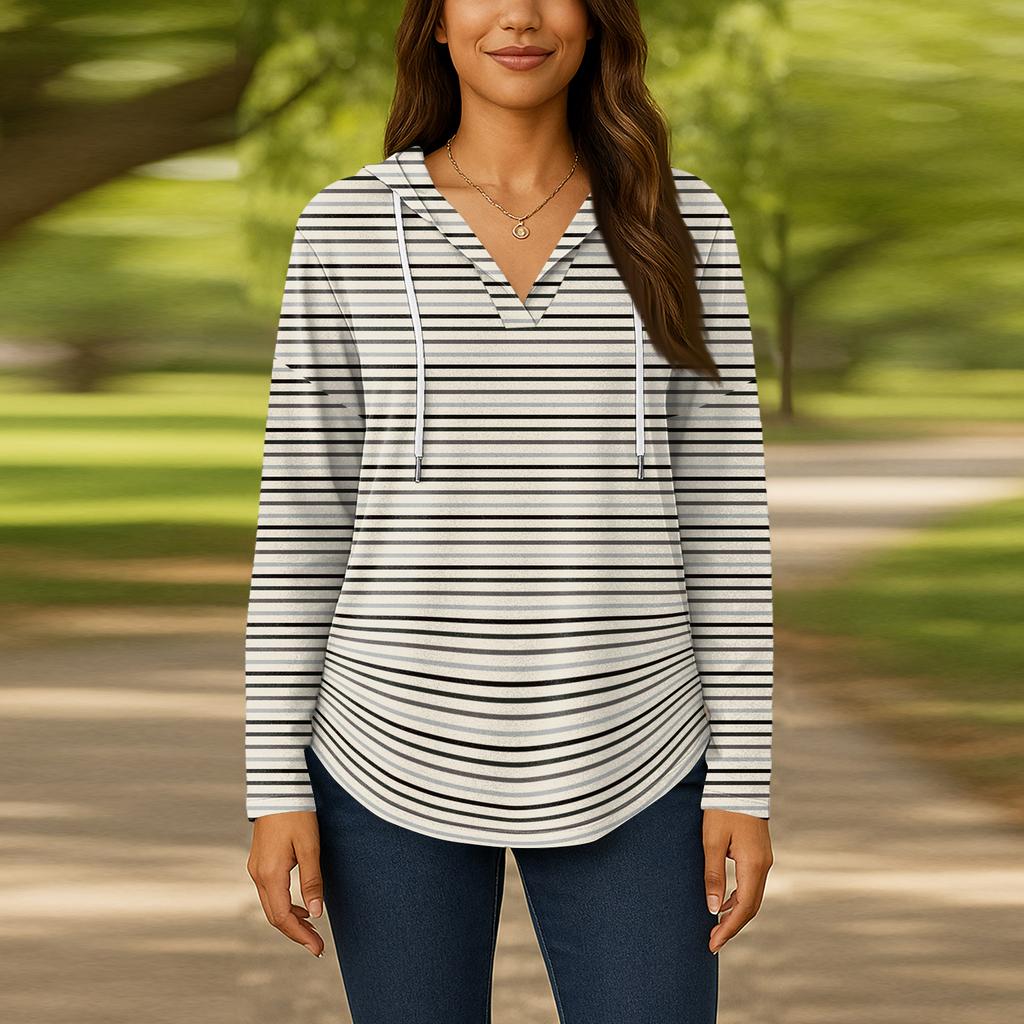 Женские модные толстовки с капюшоном V-образным вырезом с длинным рукавом и цветочным принтом на шнурке, повседневные свободные пуловеры