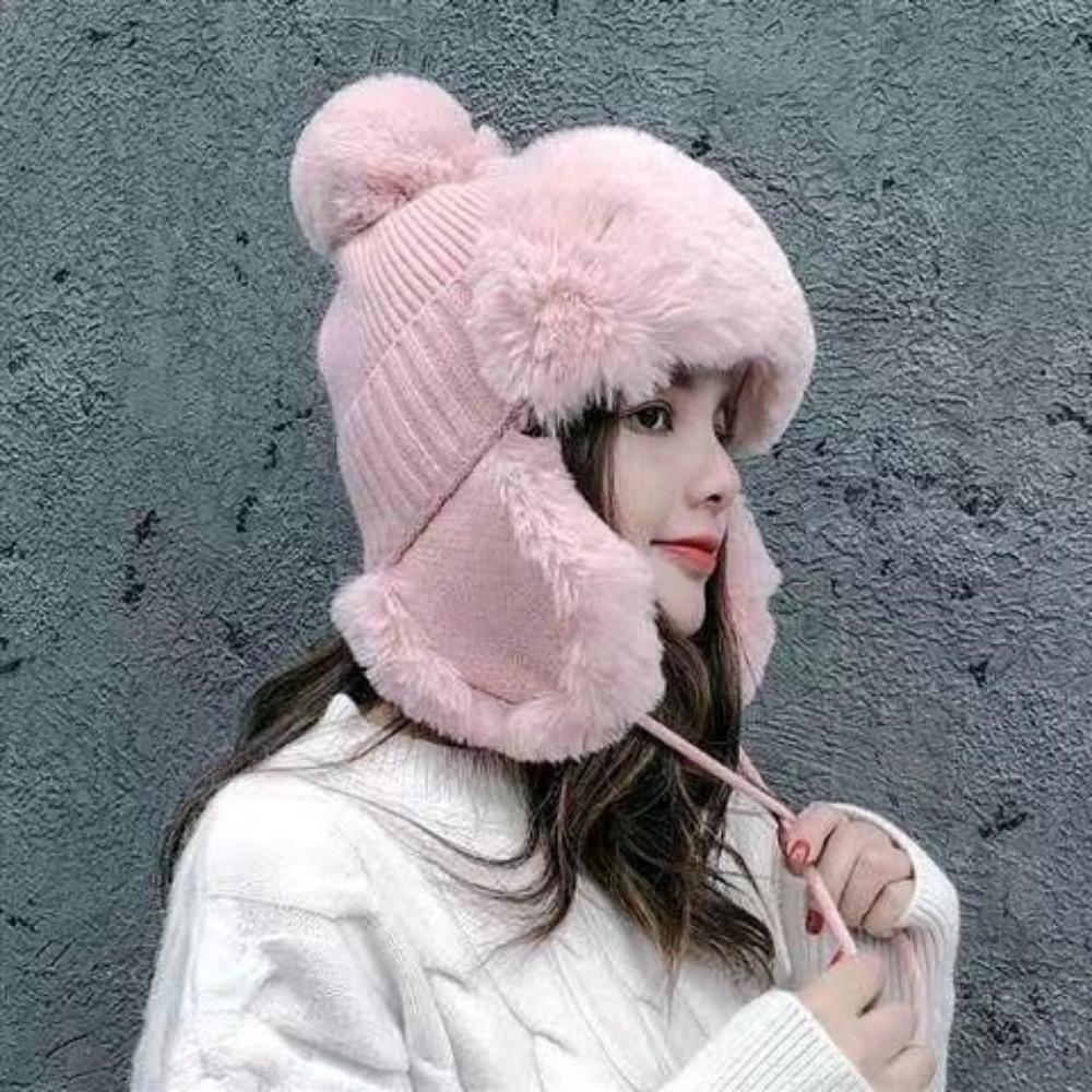 Шапка Женская зимняя вязаная шапка, защищающая от холода Зимняя велосипедная защитная шапка для ушей Утолщенная конструкция Ветрозащитная, теплая и удобная