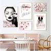 And Prints Wall Pictures For Living Room Decor Wall Art Canvas Painting Pink Paris Flower Model Girl Love Kiss Nordic Posters