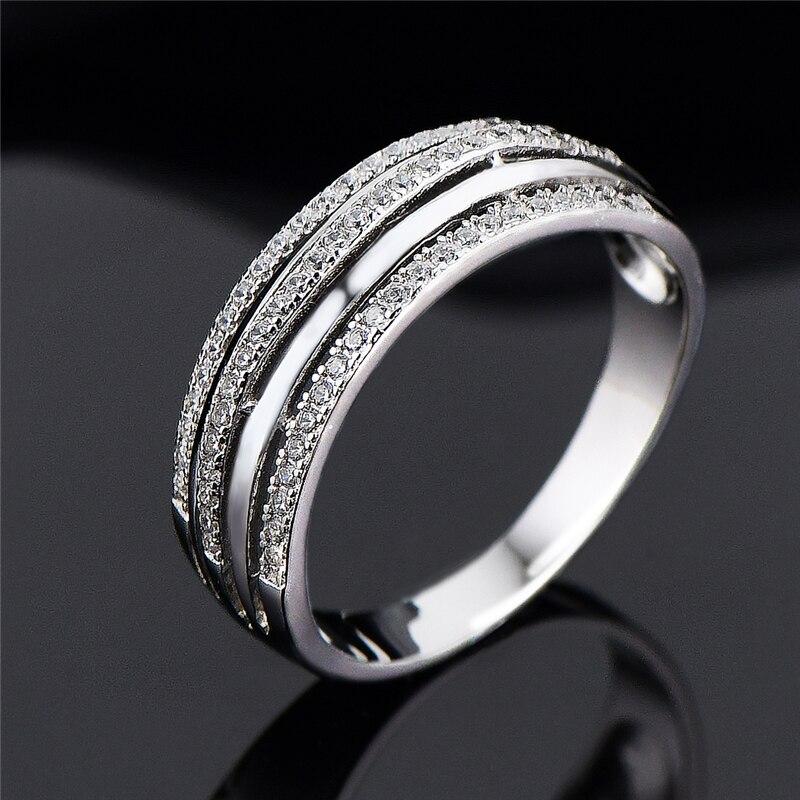 925 Sterling Silver Rings European Style Fashion Micro Pave Clear Zircon Multilayer Lines Ring Women Girls Gifts Jewelry