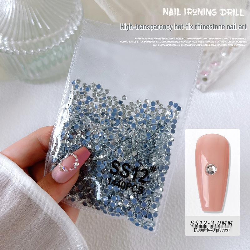 1440-Piece Aurora White AB Transparent Round Nail Art Rhinestones - Non-Fall-Off Flatback Glass Diamonds