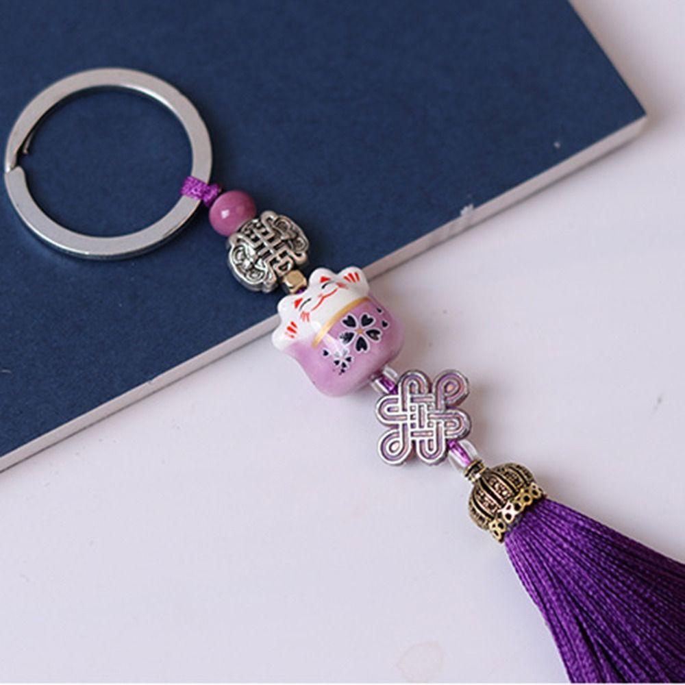 Cat Random Tassel Chinese Knot Weaving Key Chains Key Holder Lucky Cat Keychain Lucky Cat Keyring