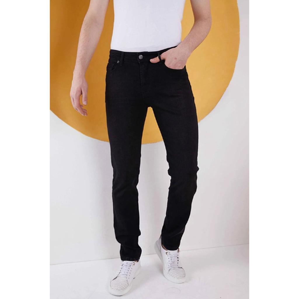 Мужские черные прямые классические джинсы свободного кроя из лайкры обычного кроя