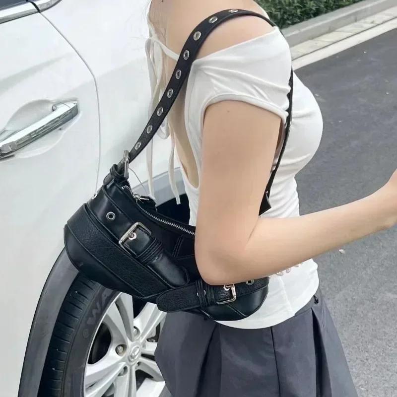 Винтажные ремни Деко женские сумки через плечо Дизайнерская сумка через подмышку Панк мотоциклетная сумка Роскошная женская сумка из искусственной кожи