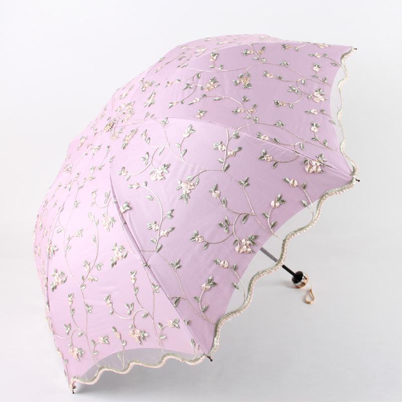 New Fashion Floral Embroidery Lace Folding Princess Umbrella Summer Outdoor Portable UV Protection Sun Umbrella Sunny Umbrella