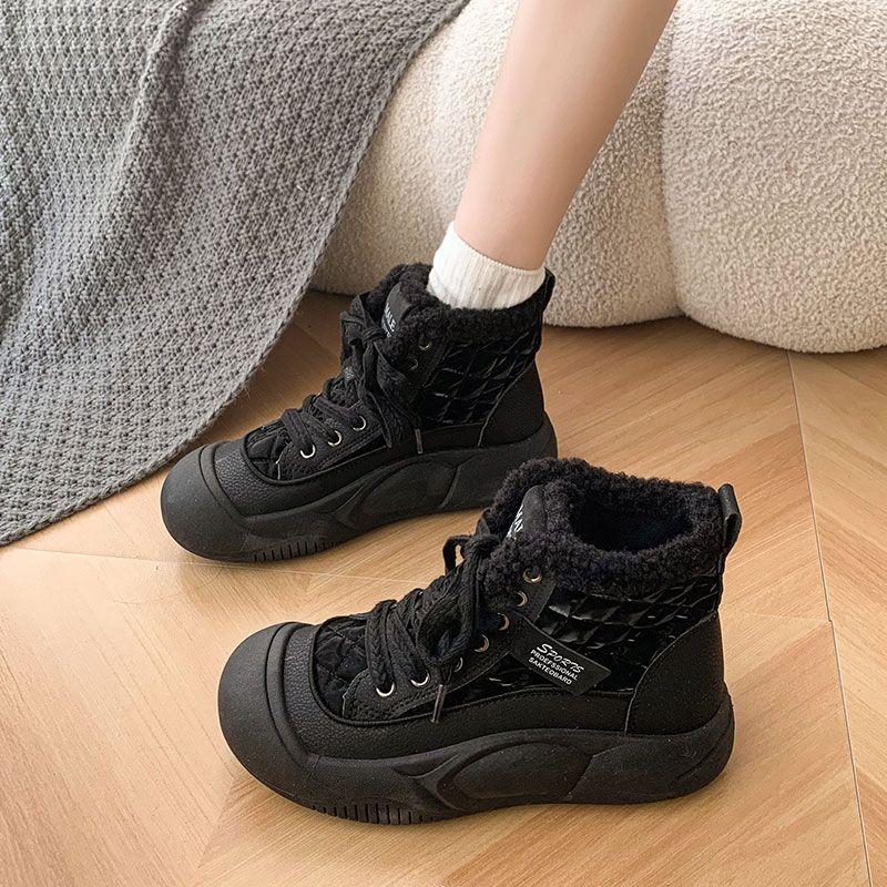 Женские зимние ботинки с флисовой подкладкой для женщин, утолщенные, теплые, с уплотненной подошвой, с увеличенной спортивной хлопковой подкладкой