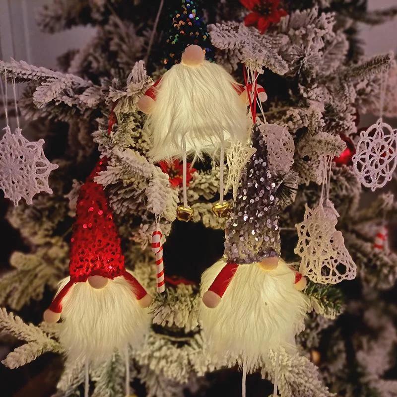Украшение на елку Милый колокольчик Нога Кукла-подвеска без лица Кукла в шляпе с пайетками Светящаяся кукла-гном Рождественский подарок