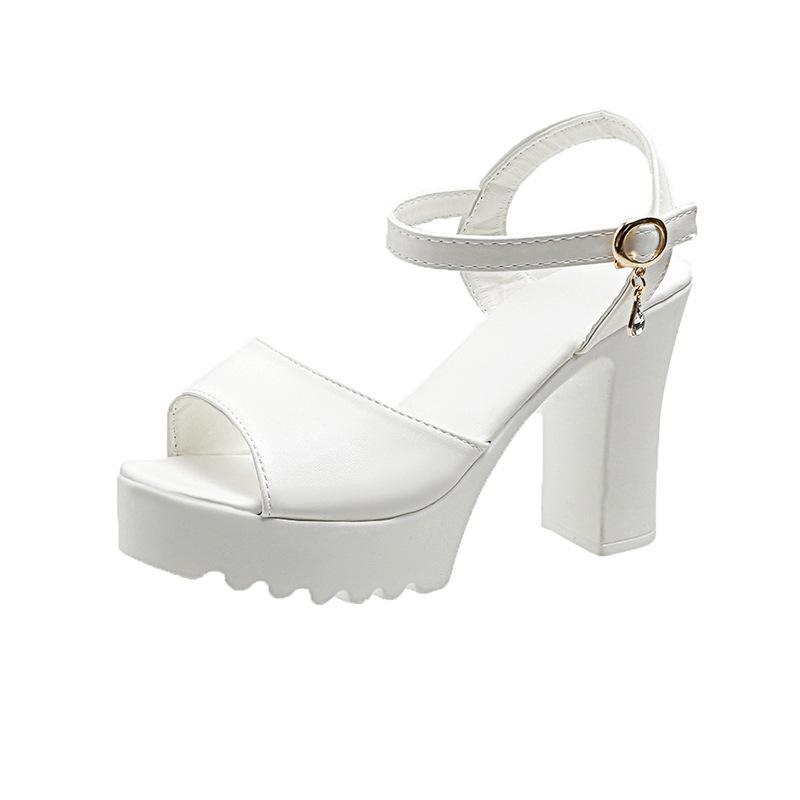 Корейская версия босоножек на толстом каблуке, женские, новинка 2025 года, сексуальные туфли на высоком каблуке с рыбьим ртом, водонепроницаемые, красивые женские туфли на платформе