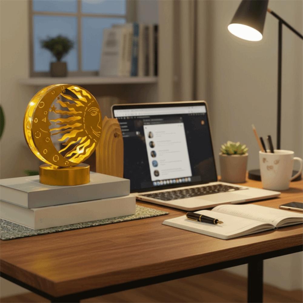 Gold Moon Castle LED Light Wrought Iron Ramadan Desk Ornament Ramadan Night Light Bedroom