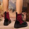 Сексуальные красные леопардовые ботильоны для женщин, осенние лакированные кожаные мотоциклетные ботинки со шнуровкой, женские короткие ботинки на толстой платформе