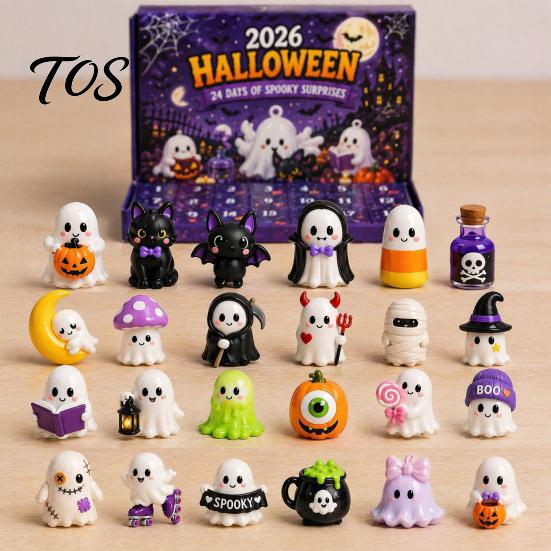 Non Repeating Halloween Baubles Advent Calendar 2026, 24 Day Ghost Countdown with Collectible Figures, Gifts for Kids Boys Girls, Party Favors Unique