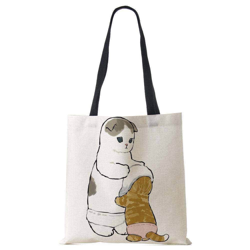 Женская сумка с милым животным кошачьим принтом, повседневная складная сумка-тоут для покупок в стиле Харадзюку, многоразовые сумки на плечо большой емкости