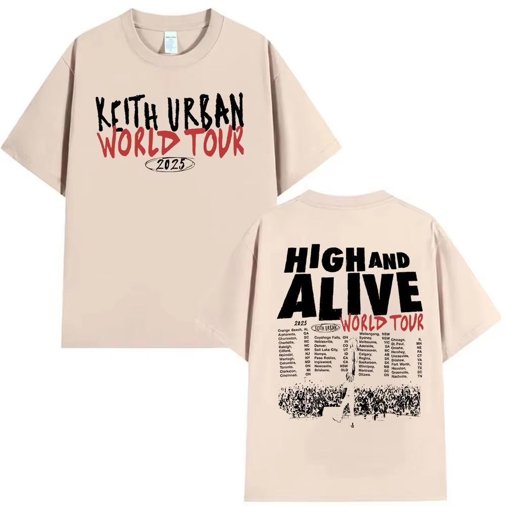 Кит Урбан High and Alive Мировой Тур 2025 Футболка Мужская Одежда Хип-Хоп Футболка с коротким рукавом Винтажные Оверсайз Хлопковые Футболки
