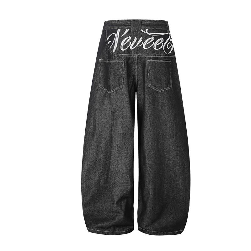 Magic Bear 2026 American Vintage Washed Jeans Loose Straight Embroidered Denim Pants