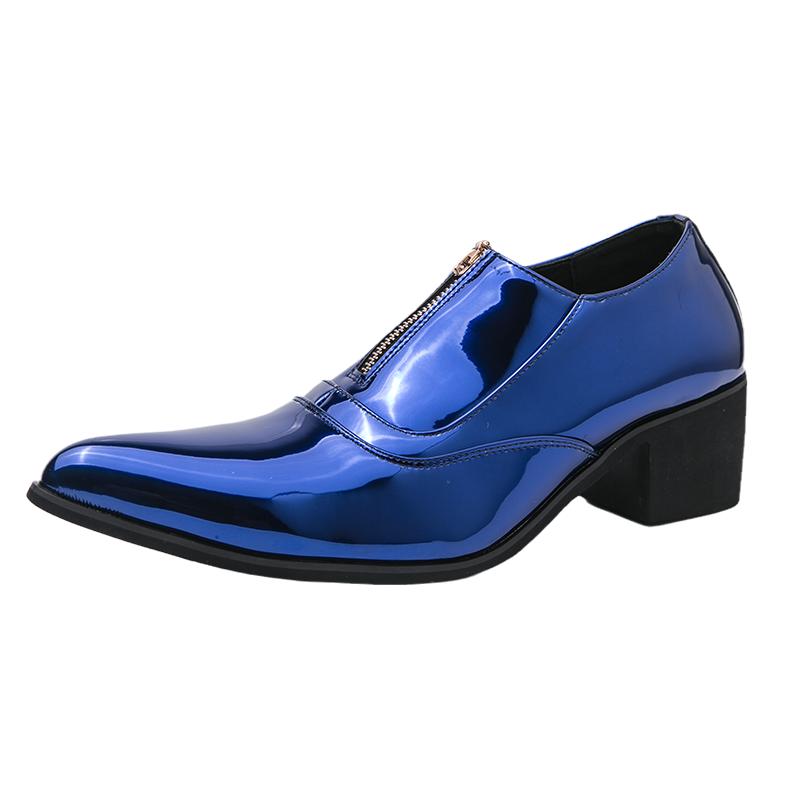 Fashion Luxury Brand Men's Chelsea Shoes Pointed Toe Dress Shoes Men's Banquet Blue Suit Shoes Red High-end Glossy Leather Shoes