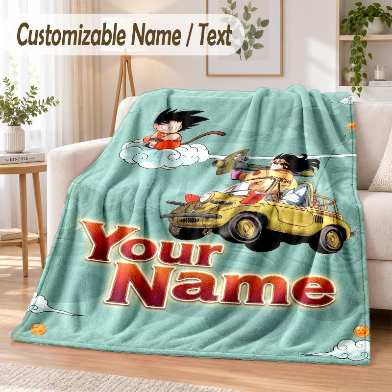 Dragon Ball Custom Name Flannel Throw Blanket Soft Warm for Sofa Bed Indoor Home Use
